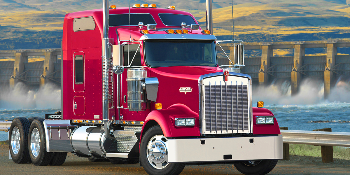 Kenworth W900 truck parked in water dam